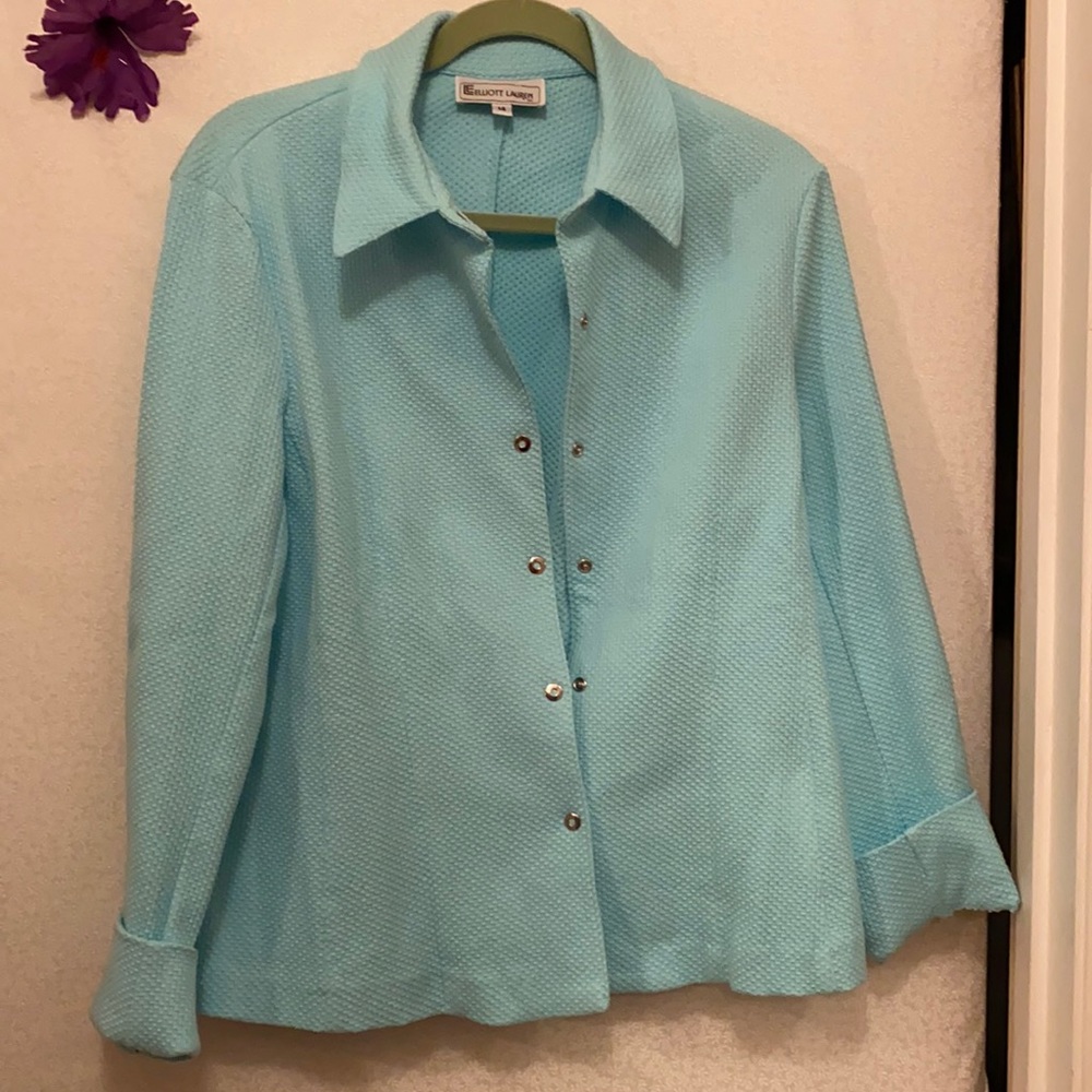Blue green button down blazer jacket